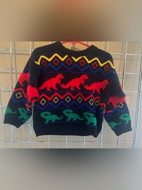 Vintage Dinosaur Acrylic Sweater 3T Warm T-Rex Brontosaurus Geometric 1980’s